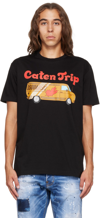 Dsquared2 D-squared2 Mans Black Cotton T-shirt With Caten Trip Print In 900 Black