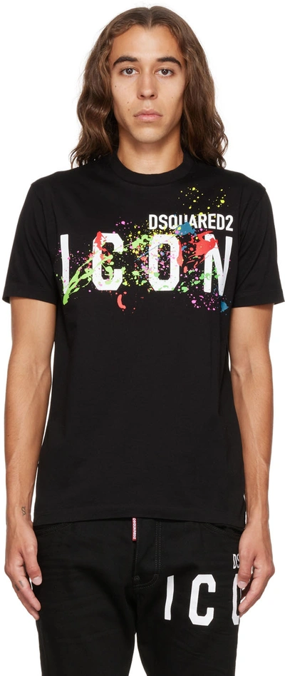 Dsquared2 Icon Splatter Cotton Jersey T-shirt In Black