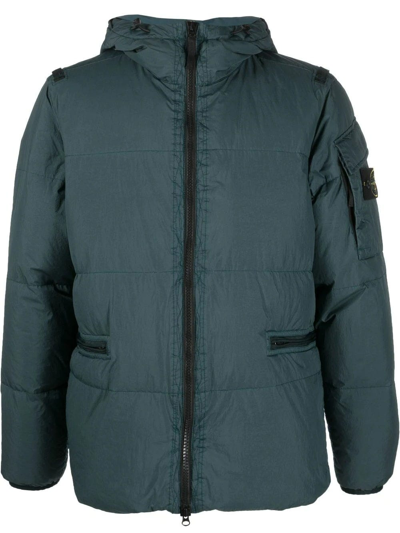 Stone Island Down Jacket With Compass Application In Blue