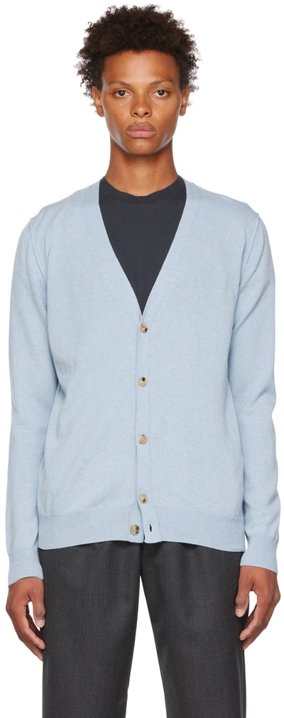 Maison Margiela V-neck Exposed Seams Cashmere Cardigan In Blue