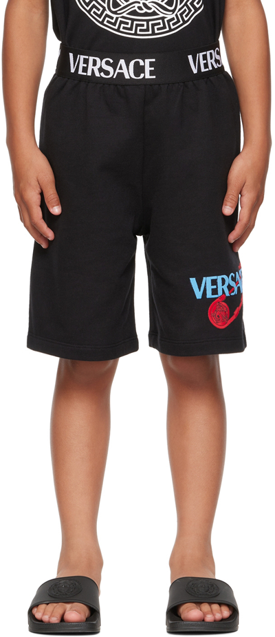 Versace Kids Black Logo Shorts In 2b070