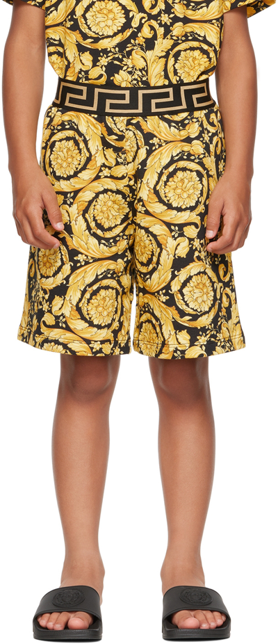 Versace Kids Black Barocco Shorts In 5b000