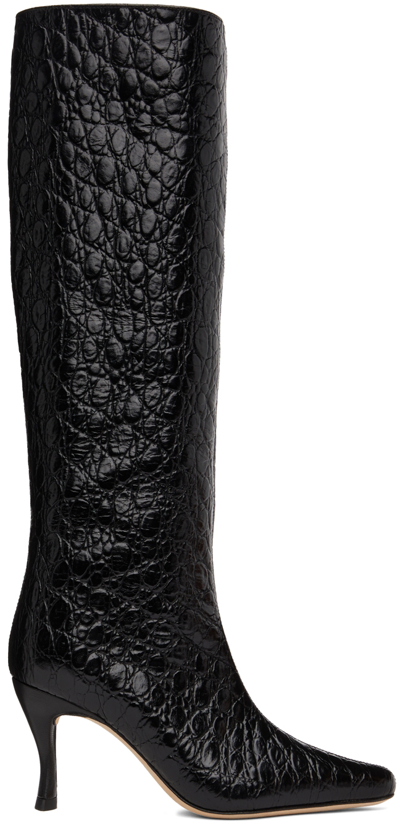 By Far Stevie 42 Boots In Crocodile Print Black Leather