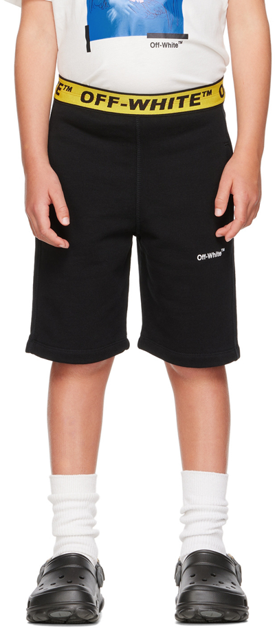 Off-white Kids Black Industrial Sweat Shorts In Black Yellow