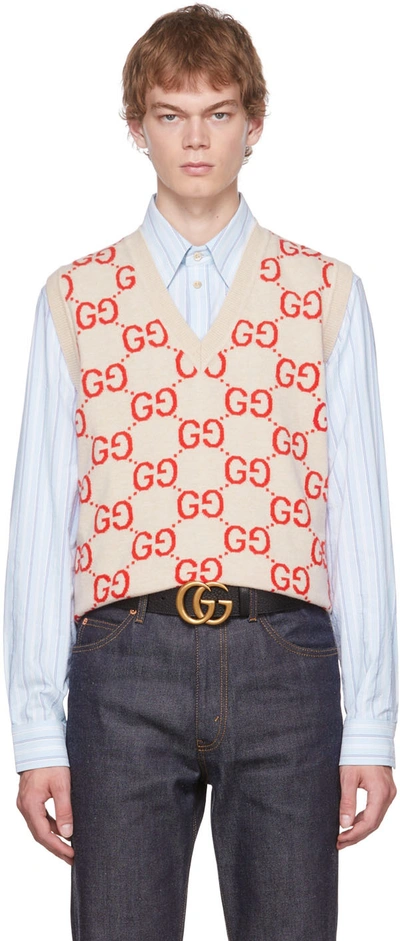 Gucci Ivory Gg Jacquard Wool Vest In Cream
