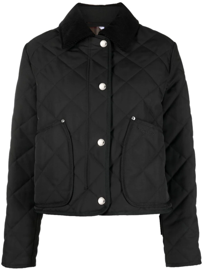 Burberry Corduroy-collar Quilted Cropped Jacket In Black