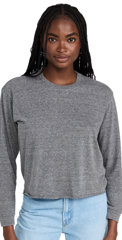 Mother The L/s Slouch Cut Off Heather Tee Shirt In Heather Grey