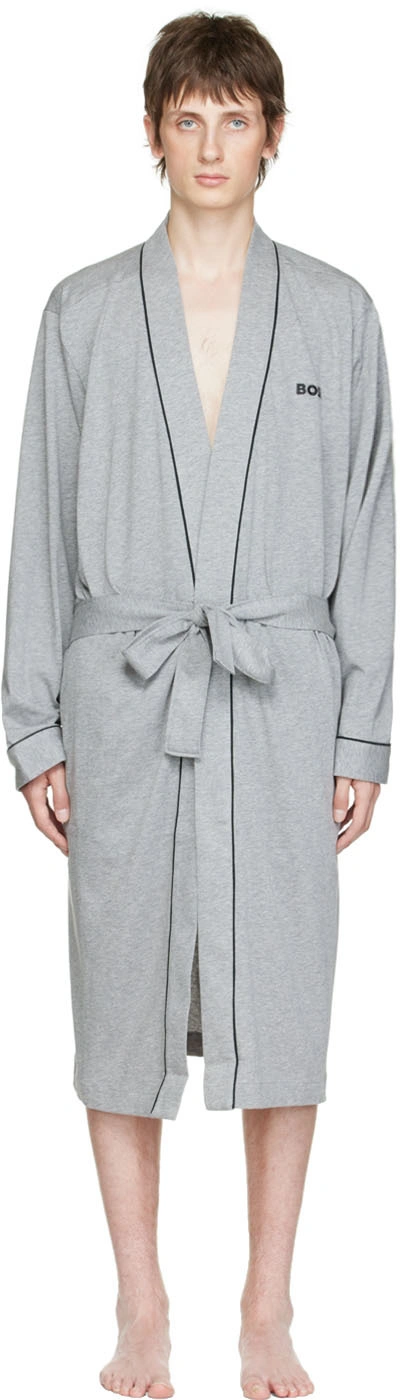 Hugo Boss Grey Cotton Dressing Gown In 33 Medium Grey