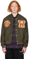 Off-white Ow Patch Varsity Bomber Jacket In Green/orange