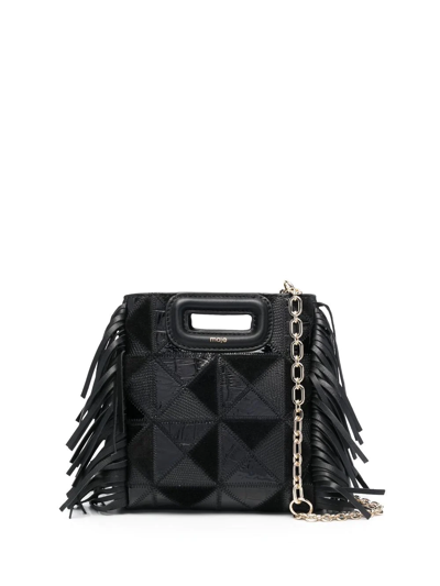 Maje Mini M Patchwork Leather Top-handle Bag In Black