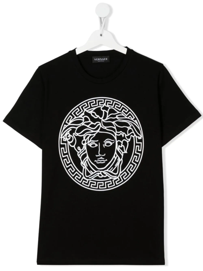 Versace Kids' Medusa-print Short-sleeve T-shirt In White/black