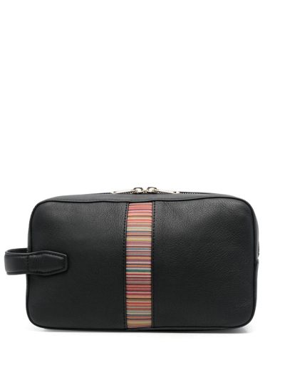 Paul Smith Leather Signature Stripe Wash Bag In Blue