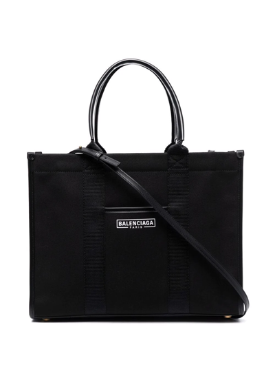 Balenciaga Logo Print Tote In Black