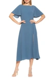 Alexia Admor Boatneck Flutter Sleeve Fit N Flare Dress In Denim Blue