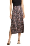 Halogen Satin Midi Skirt In Black- Pink Marble Lines