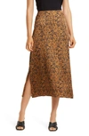 Halogen Satin Midi Skirt In Tan Sugar Animal Shade