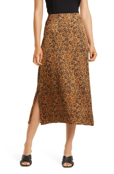 Halogen Satin Midi Skirt In Tan Sugar Animal Shade