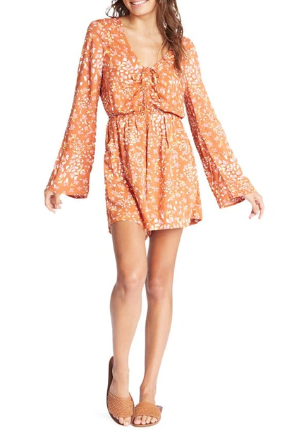 Roxy Spirit Awakes Floral Print Long Sleeve Romper In Baked Clay Dancing Days