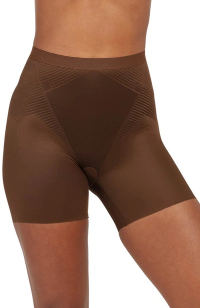 Spanx Thinstincts® 2.0 High-rise Stretch-satin Shorts In Brown