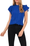 Cece Pintuck Ruffle Short Sleeve Blouse In Deep Royal Blue