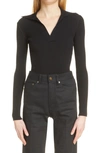 Saint Laurent Ribbed Polo Undershirt Sweater In Black