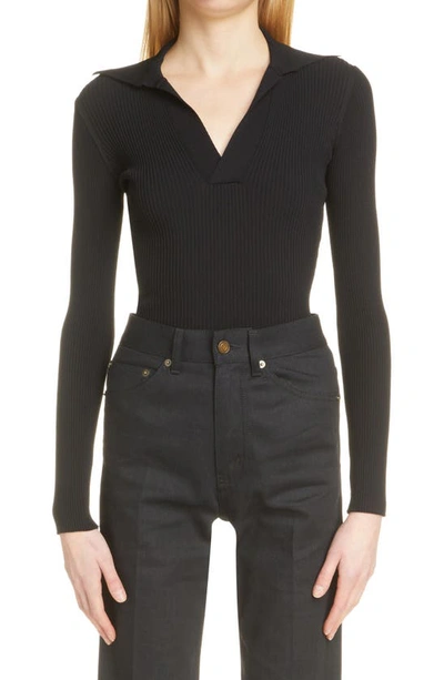 Saint Laurent Ribbed Polo Undershirt Sweater In Black