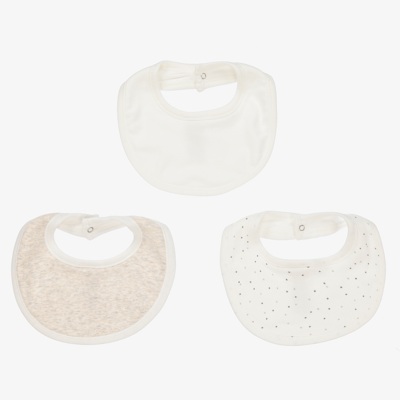 Petit Bateau Ivory Cotton Bibs (3 Pack) In White