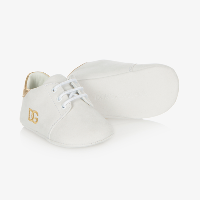 Dolce & Gabbana White Suede Logo Baby Shoes
