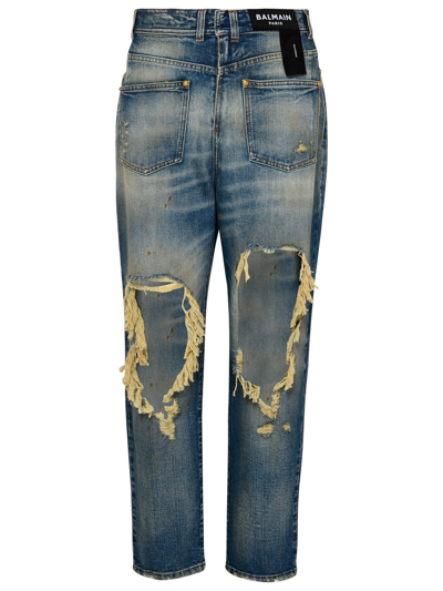 Balmain Distressed Detail Reversed Vintage Boyfriend Denim Jeans In Blue