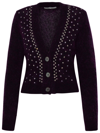 Alessandra Rich Button-front Crystal-embellished Mohair Cardigan In Violet