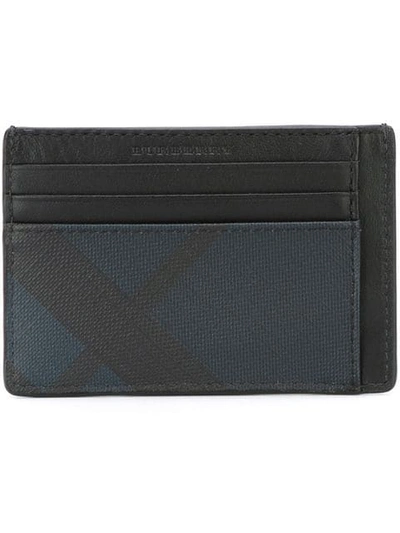 Burberry London Check And Leather Money Clip Card Case In A5496 Navy/