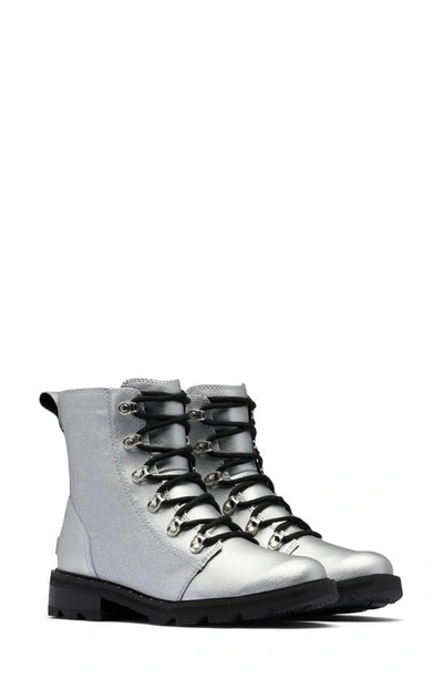Sorel Lennox Lace Boot In Pure Silver Black