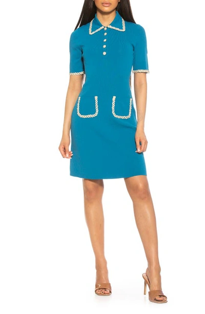 Alexia Admor Piper Short Sleeve Knit Dress In Teal/ White