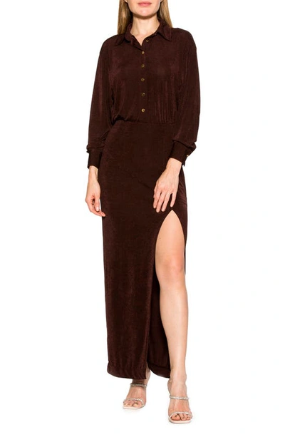 Alexia Admor Rae Long Sleeve Maxi Shirtdress In Cranberry