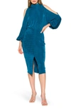 Alexia Admor Sem Mock Neck Cold Shoulder Midi Dress In Teal