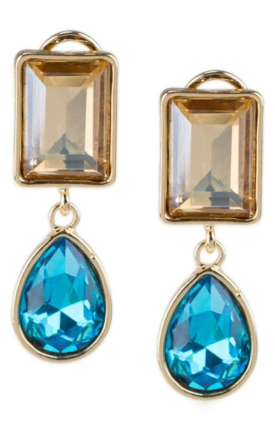 Jardin Gold-tone Crystal Drop Earrings In Aqua/gold