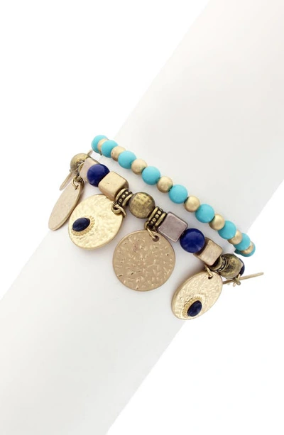 Olivia Welles Brylee Double Stretch Bracelet In Worn Gold / Blue