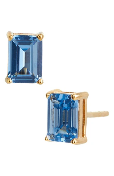 Savvy Cie Jewels Vermeil Sterling Silver Emerald Cut Cz Box Stud Earrings In Blue Topaz - December