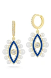 Sphera Milano 14k Yellow Gold Vermeil Cz & Imitation Pearl Evil Eye Drop Earrings In Yellow Gold