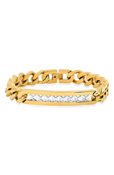 Hmy Jewelry Inlaid Crystal Id Bracelet In Yellow