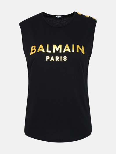 Balmain Kids' Cotton Tank Top In Black