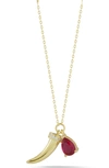 Sphera Milano 14k Gold Plated Sterling Silver Cz Horn Charm Necklace In Yellow Gold