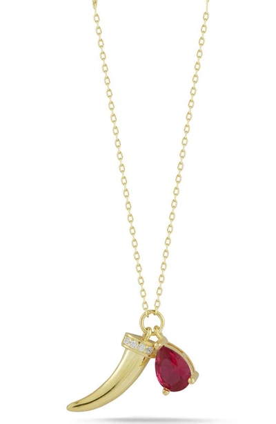 Sphera Milano 14k Gold Plated Sterling Silver Cz Horn Charm Necklace In Yellow Gold