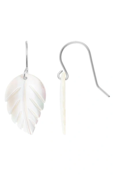 Splendid Pearls Rhodium Plated Sterling Silver Freshwater Cultured Pearl Leaf Earrings In White