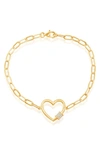 Simona Sterling Silver & Cz Heart Paperclip Bracelet In Gold