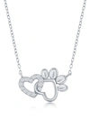 Simona Sterling Silver & Cz Heart & Paw Print Necklace In Silver