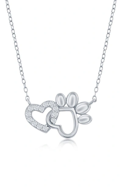 Simona Sterling Silver & Cz Heart & Paw Print Necklace