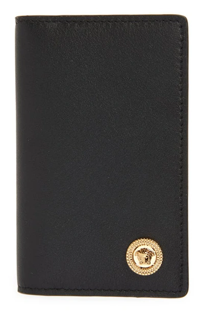 Versace First Line Biggie Medusa Coin Folding Card Case In Black/ Versace Gold