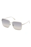 Tom Ford Heather Polarized 60mm Square Sunglasses In Shiny Palladium / Smoke