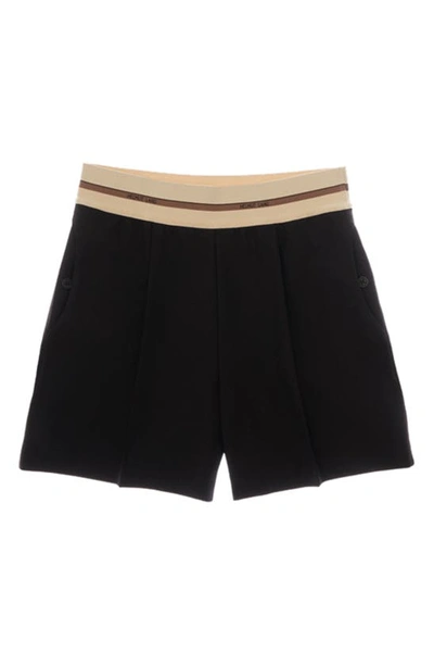 Helmut Lang Logo Elastic Waistband Wool Pull On Shorts In Black